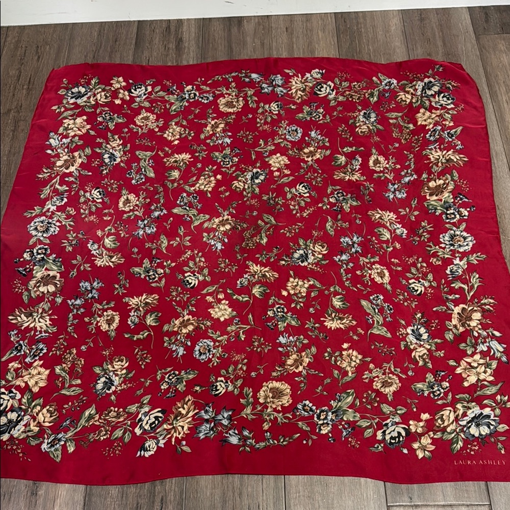 Laura Ashley vintage Crimson Floral Scarf